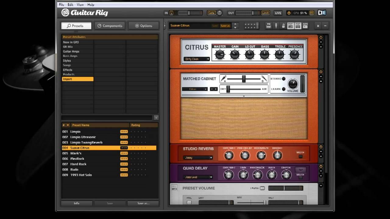 Cambiar Prest Guitar Rig 5 usando el teclado de PC
