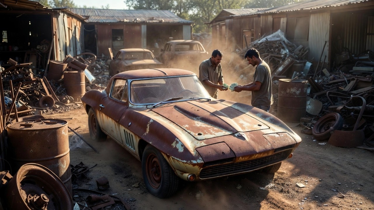 Abandoned Red 1963 Corvette Split Window Found in Scrap Yard  Buying a Rusted Classic Car
