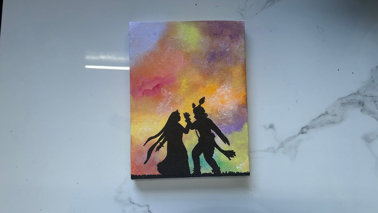 Holi Special Acrylic Painting 🌸 Radha Krishna Silhouette | Relaxing Color Swatches | Step-by-Step