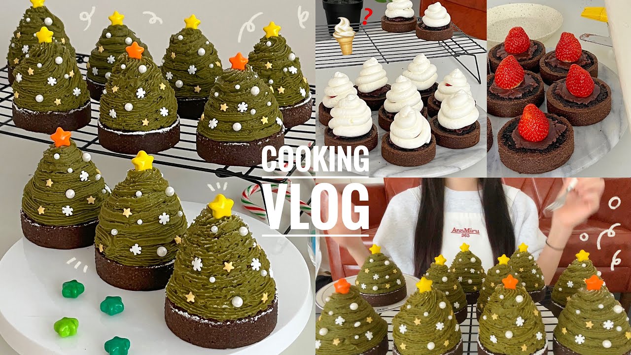 \vlog/最高傑作でUberミル始動🚴抹茶のツリーモンブラン作り!🎄マネさん初登場編🥲💕【モンブランタルト】