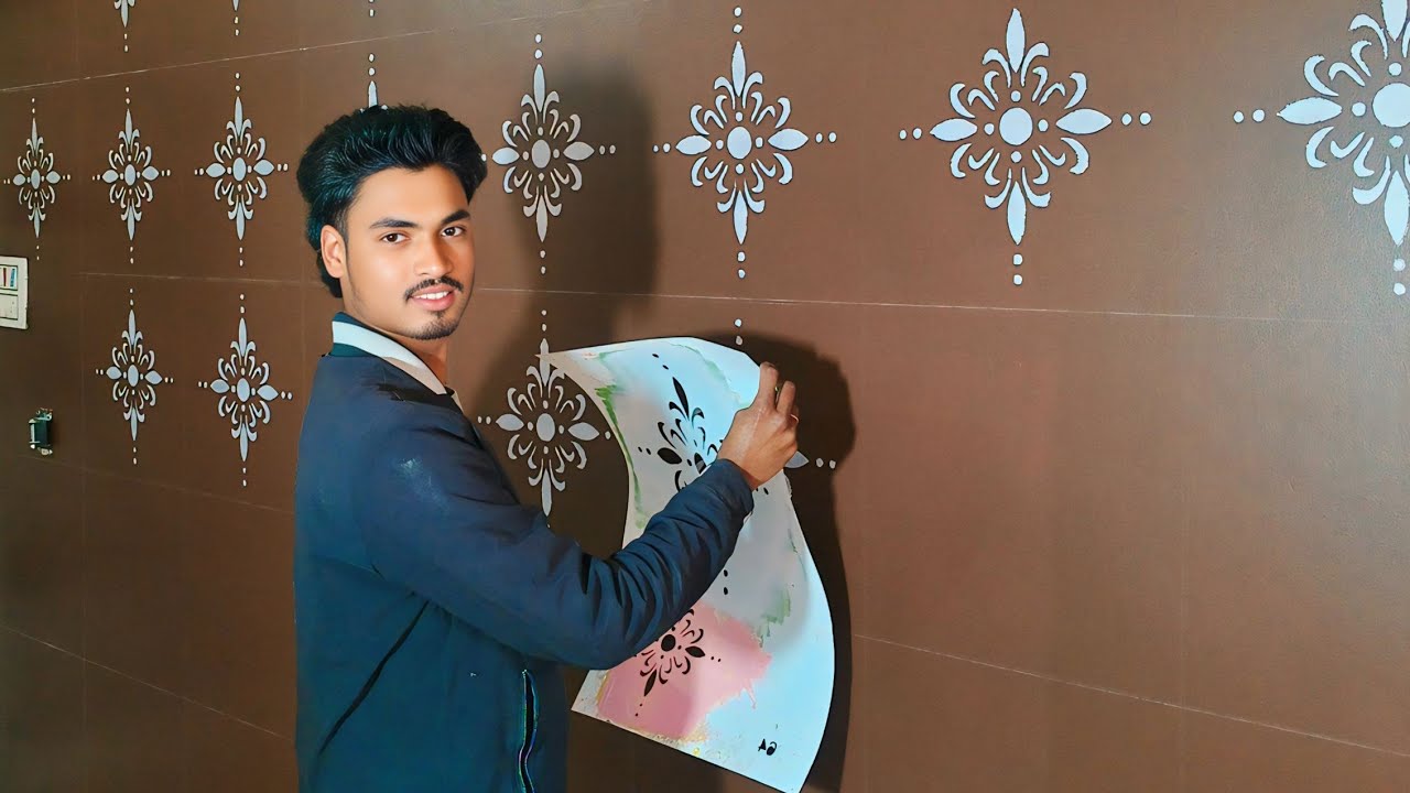 Wall Stencil Design Painting🎨🖌️ Design / रूम दीवार की डिजाइन  @riteshallcollection5937