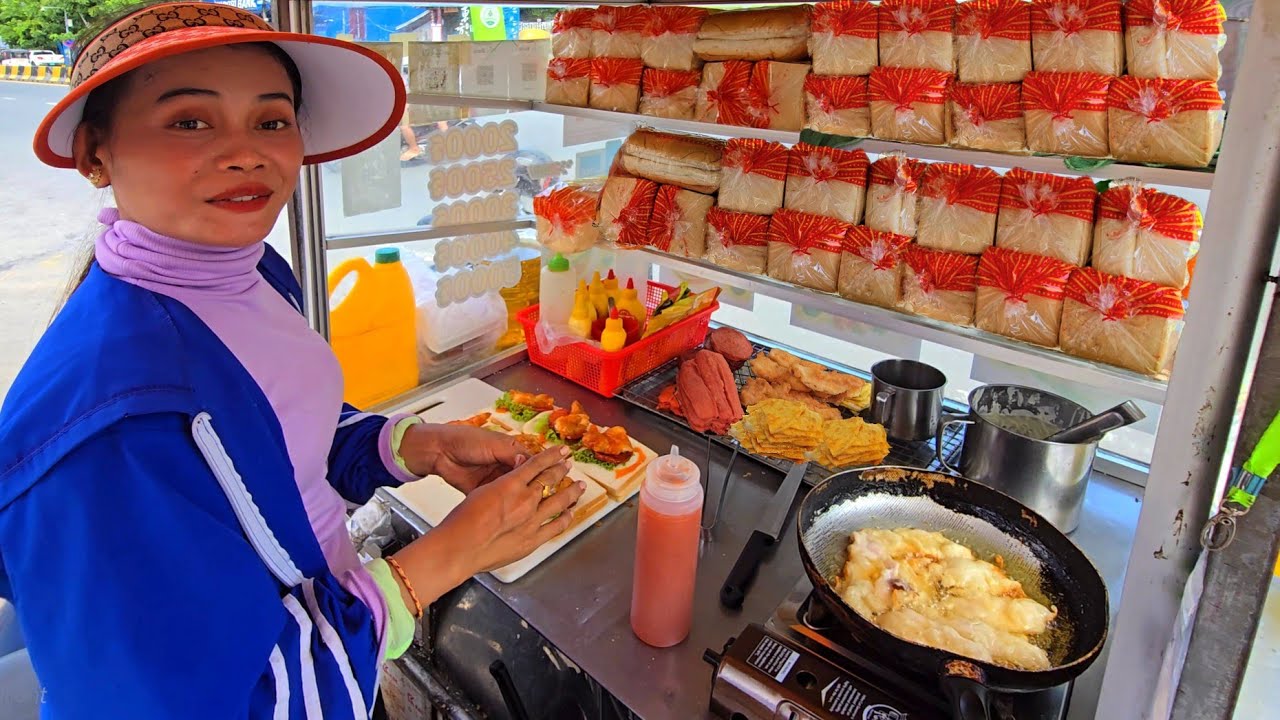 Serve With A Smile !!! Fast Serving Under $1 Sandwich & Hamburger | Cambodian Street Food