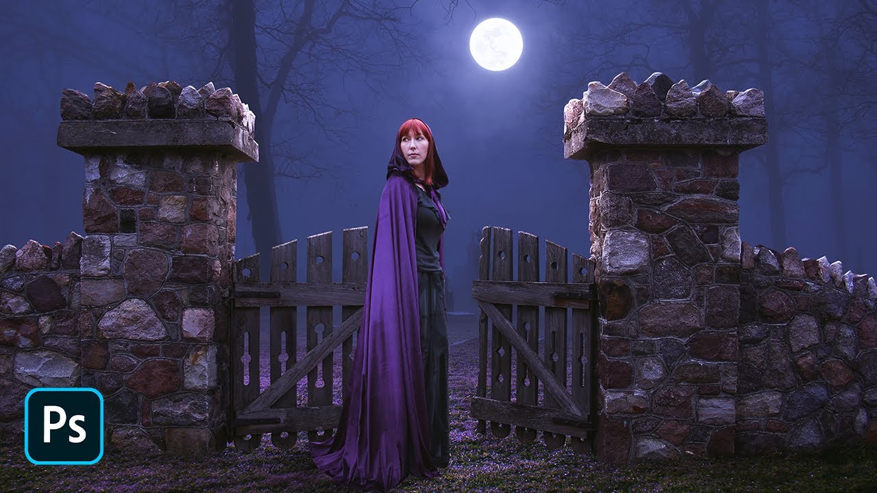 Create a Night Cemetery Gate Photo Manipulation - Photoshop