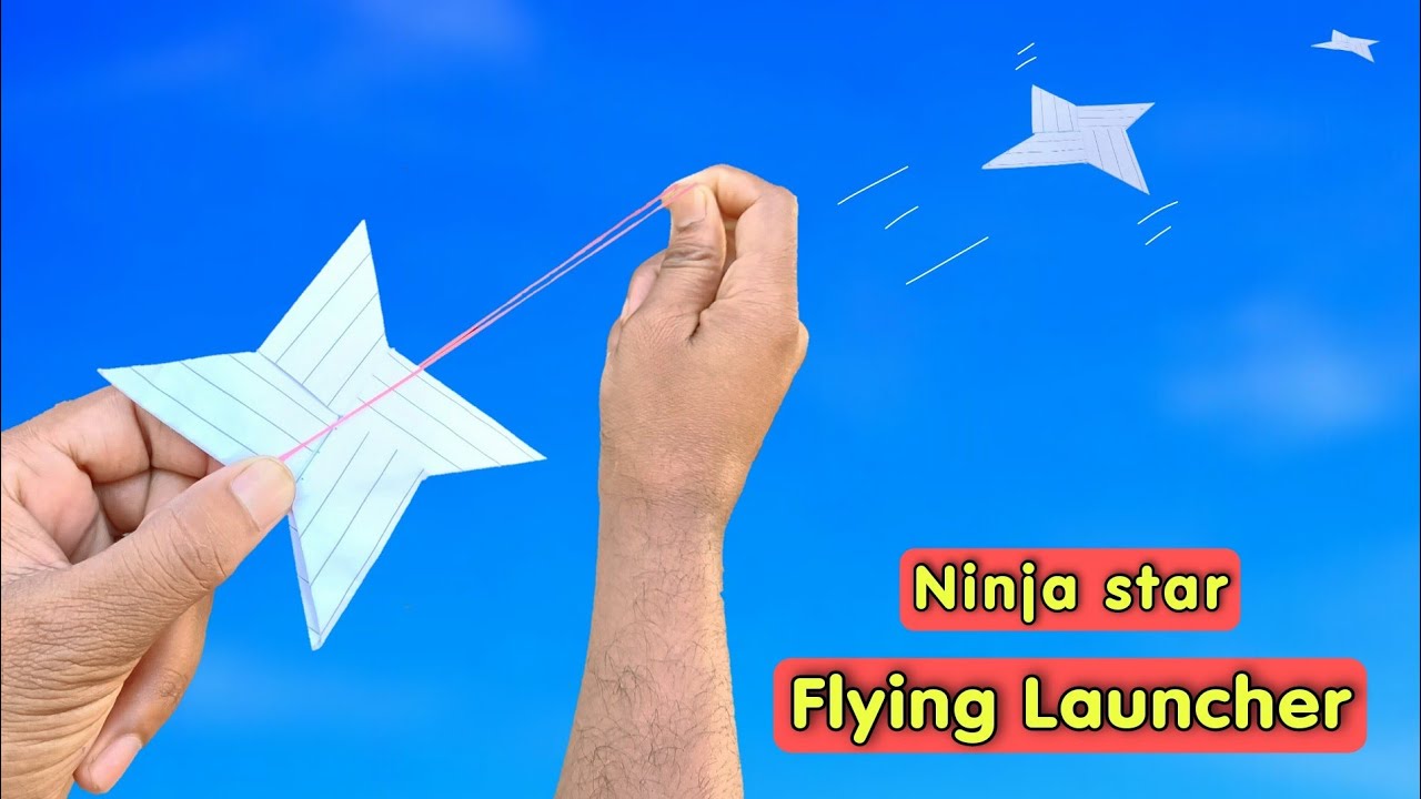 paper ninja star launcher, flying notebook paper ninja, best flying paper star, rubberband ninja