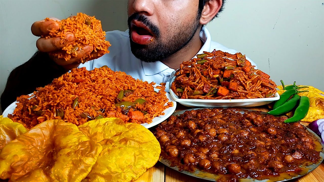 Eating Spicy 🔥 Schezwan Fried Rice, Chowmin, And MaSAla Chana Eating Show#Hungrypiran