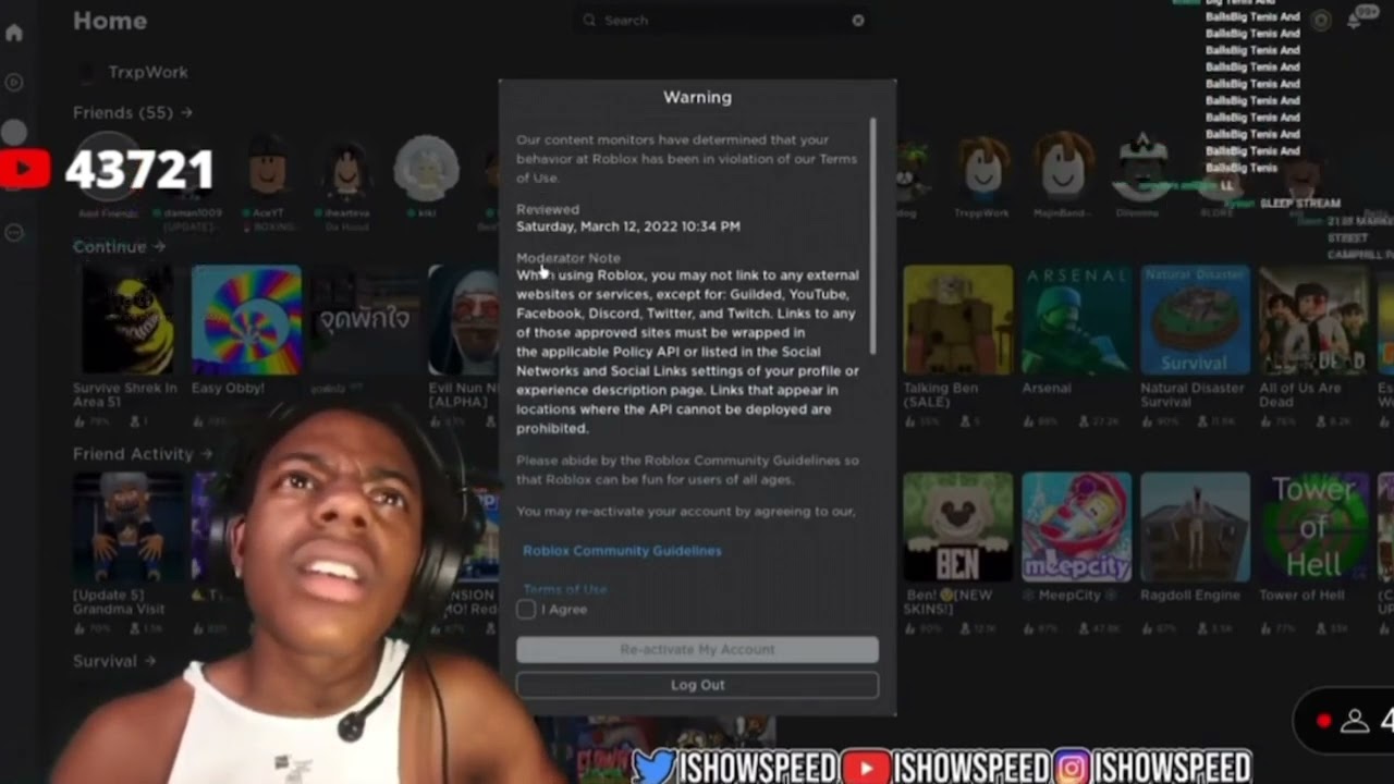 Ishowspeed gets a warning on roblox!