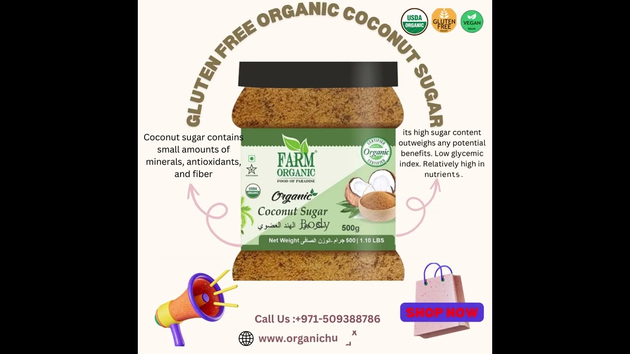 ✅Farm Organic Gluten Free Vegan Coconut Sugar👈