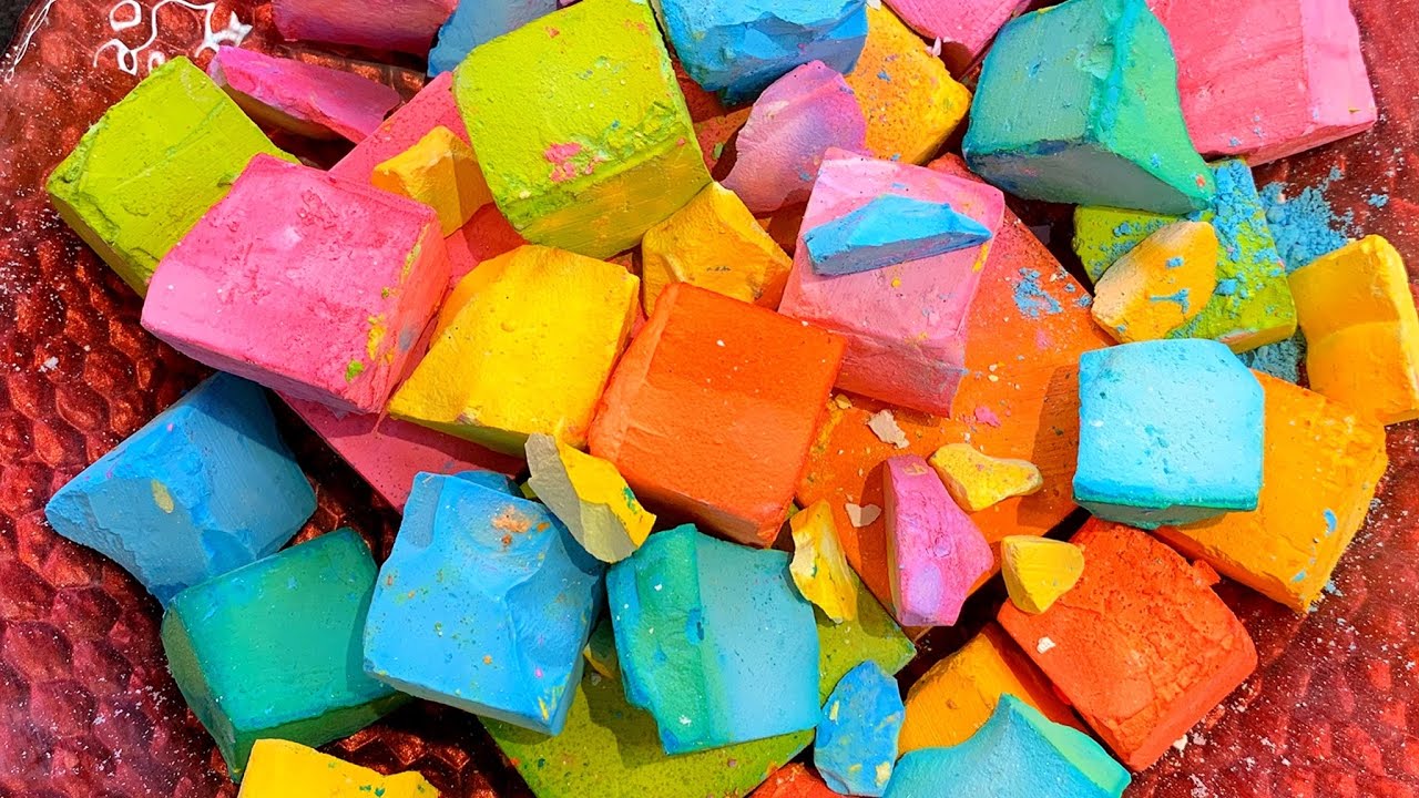 ASMR | dyed cubes | crunchy | powdery | chalkness monster | satisfying | stress relief