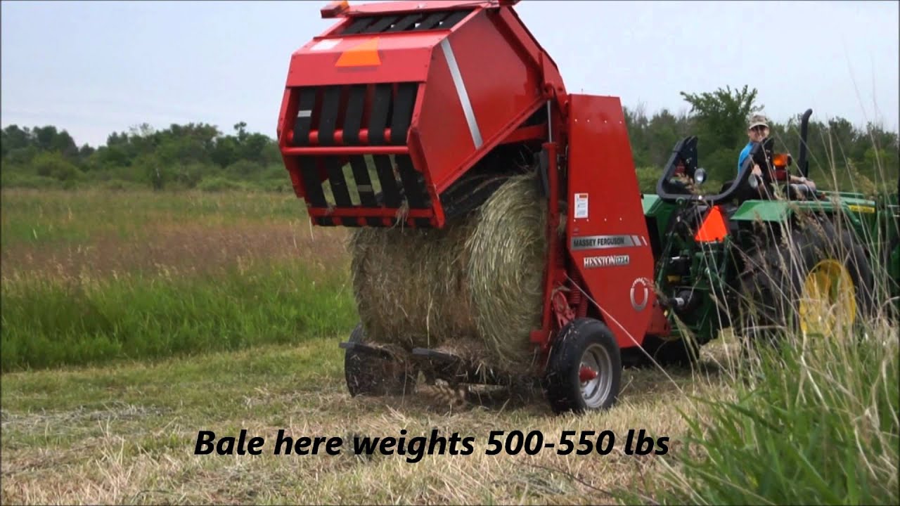 Hay Baling: John Deere Tractors 5055e &1026R, and Massey 1734 baler