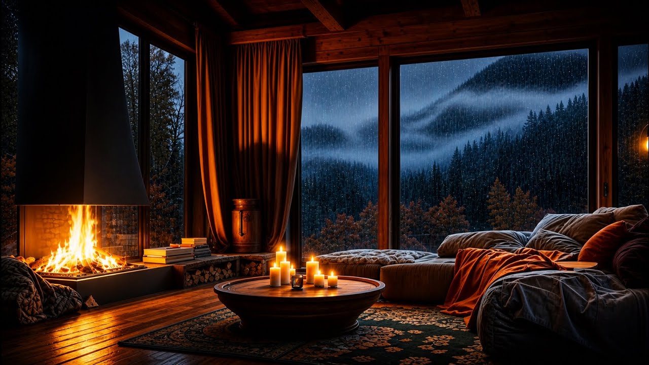 Fireplace & Rain in a Cozy Cabin 🌧️🔥 | Calm Evening Ambience