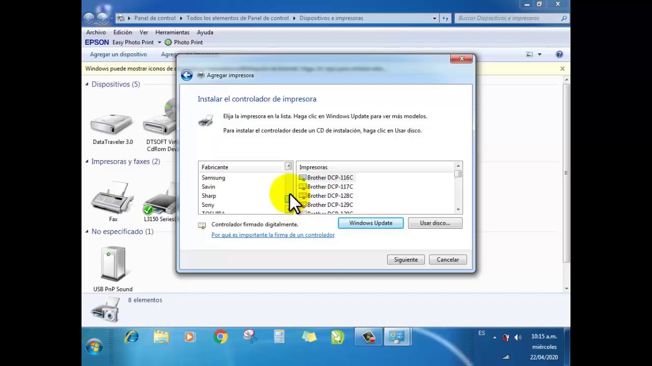 Panel de Control - instalar Impresora