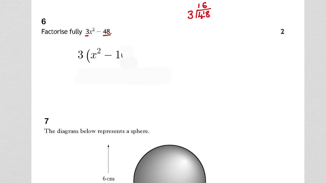 Practice paper qu 6 common factor and difference of two squares