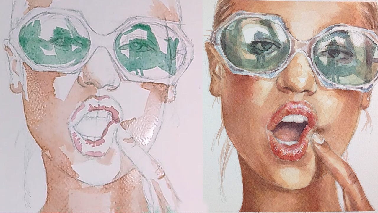 تعليم رسم بورتريه كامل بالالوان المائية