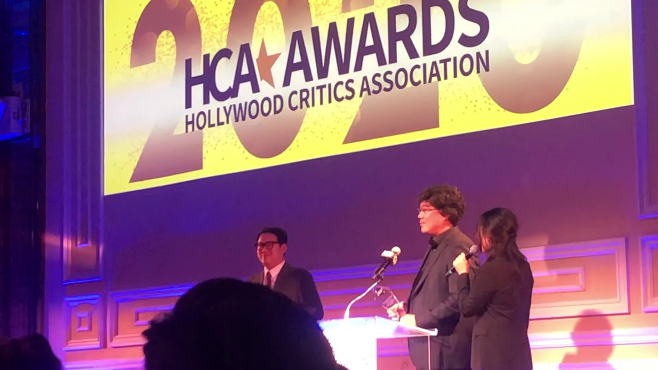 BONG JOON HO & JIN WON HAN Accept HCA Award for Parasite
