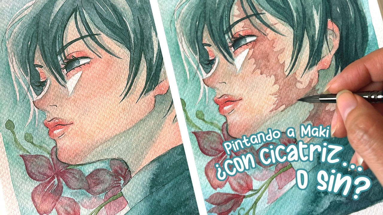 ¿Maki se ve mejor con o sin cicatrices? | Pintando en acuarela 🎨 #jujutsukaisen #acuarela