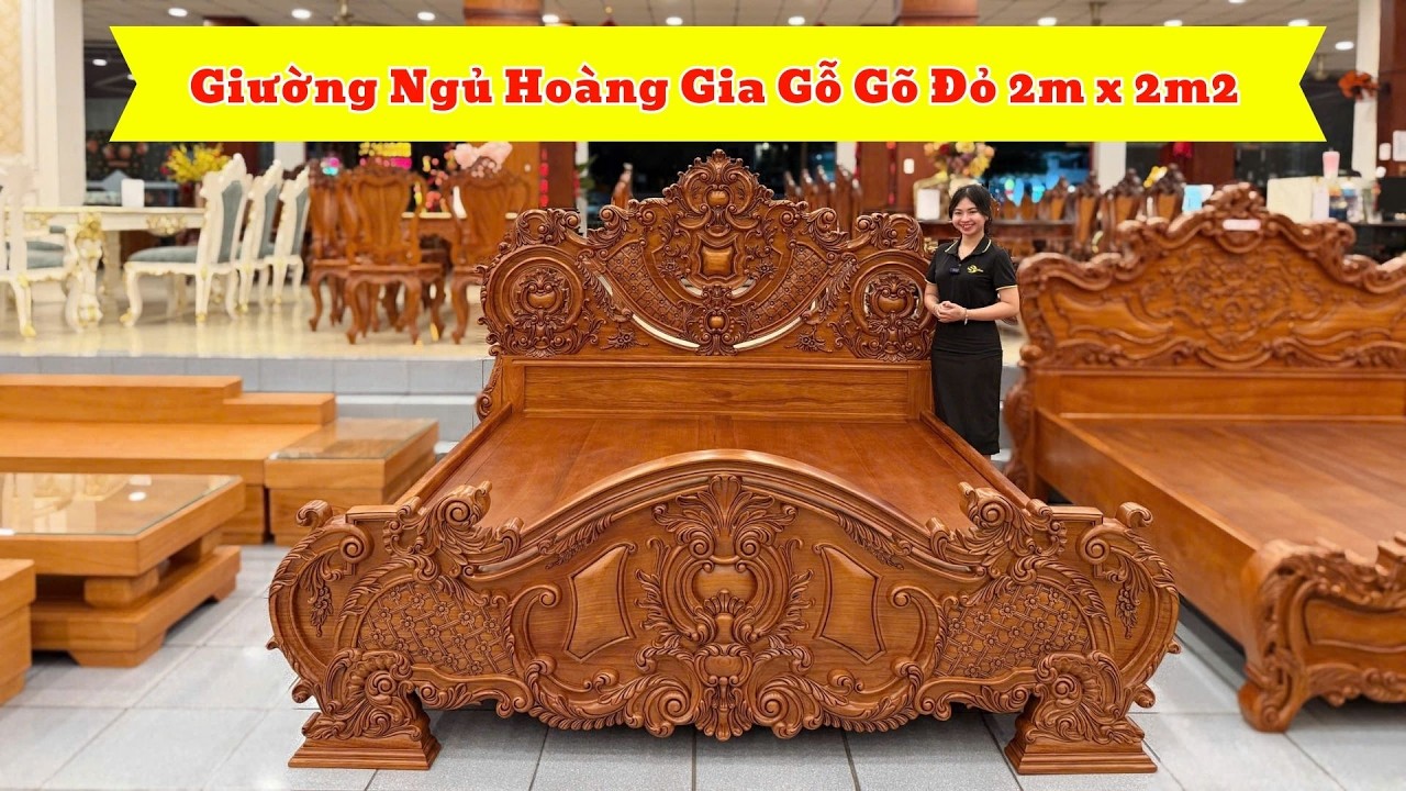 Giường Ngủ Hoàng Gia Gỗ Gõ Đỏ 2m x 2m2 Siêu VIP – Đẳng Cấp Phòng Ngủ Đại Gia