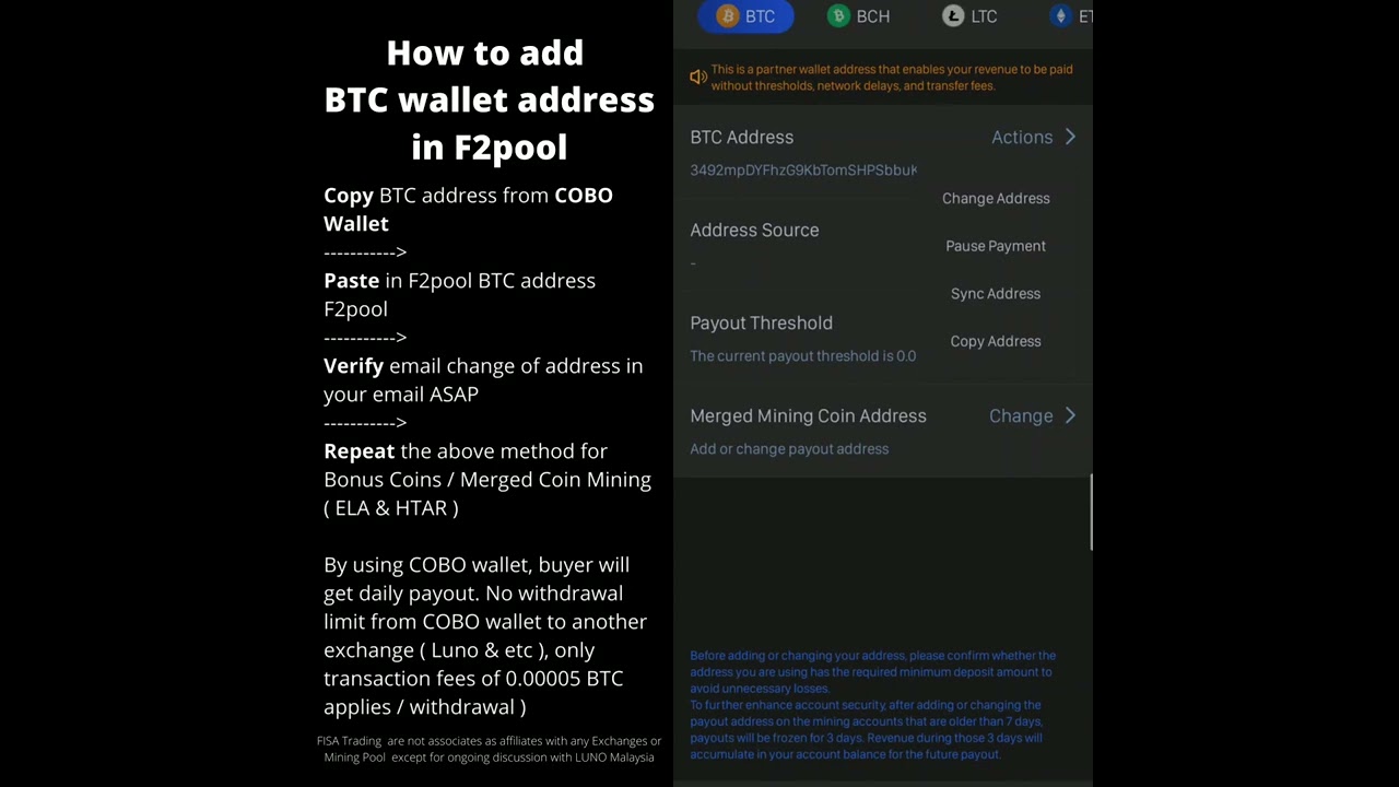 How to setup username & BTC wallet address in F2pool