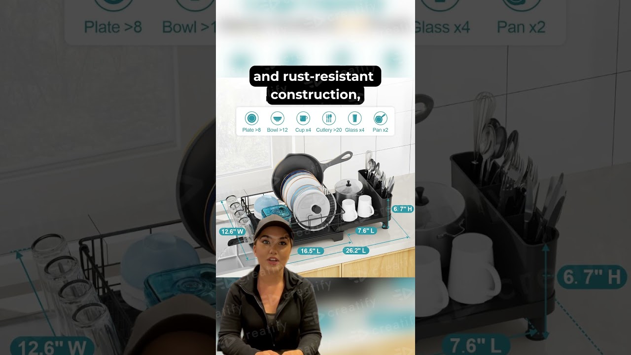 GSlife Expandable Dish Drying Rack   Large Dish Racks for Kitchen Counter with Pan Slot, Anti Rust S