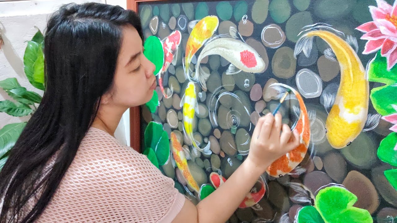 How i Painted my Koi Painting | The 9 Lucky Koi Painting by JMP ArtStudio