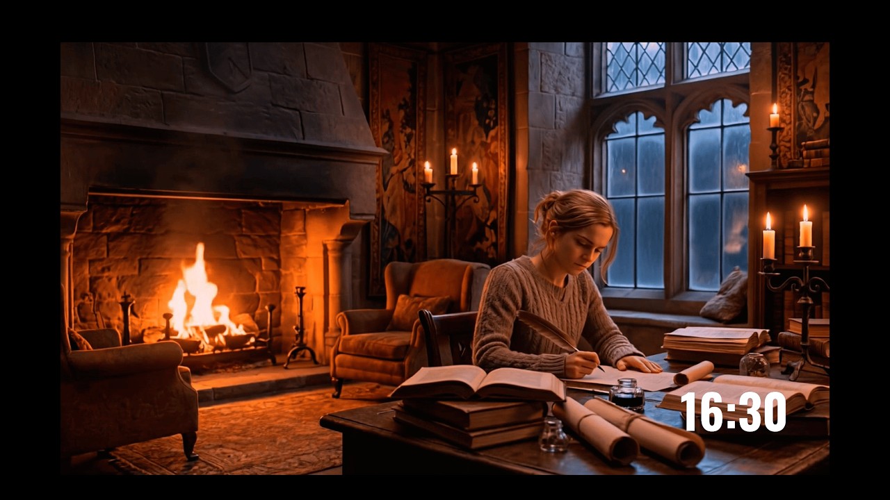 Study with Hermione 2x50 Pomodoro | Rain & Fireplace Sounds (No Music)
