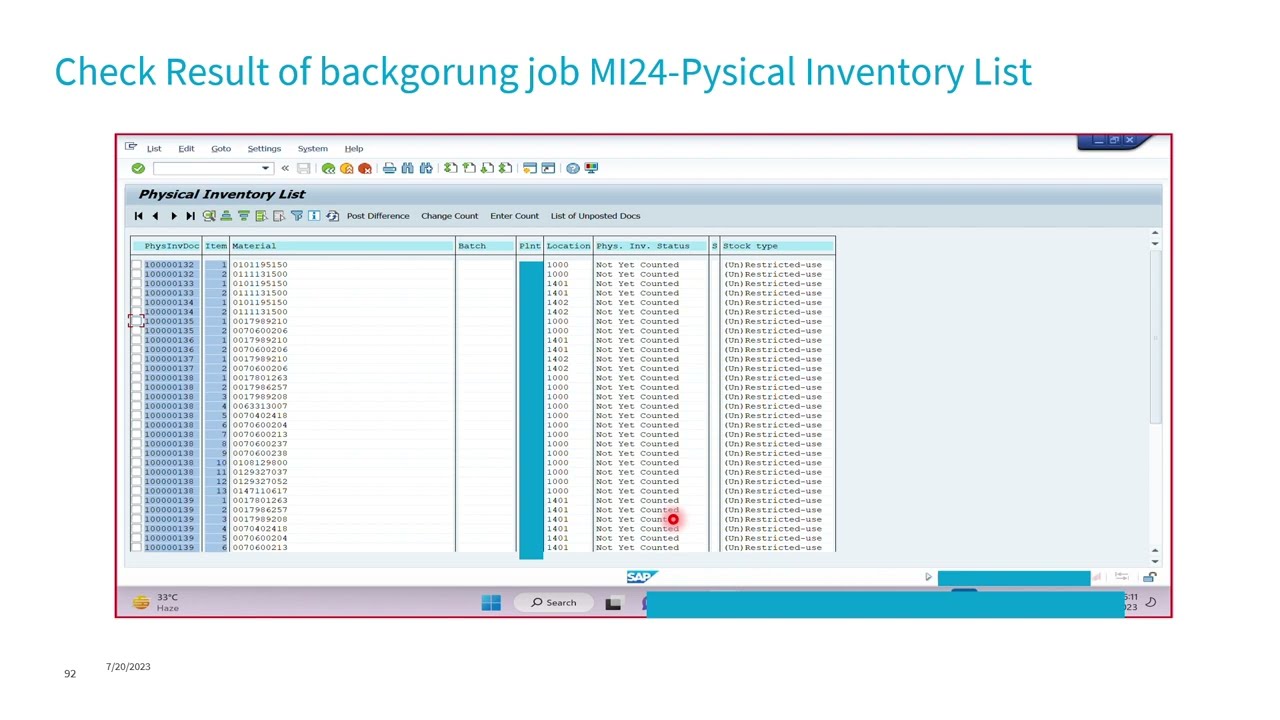 SAP Cycle Counting- Scheduling Background Job