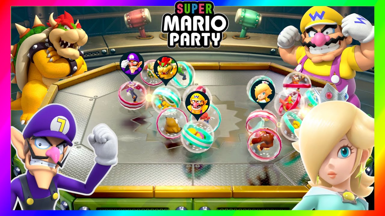 Super Mario Party Minigames Waluigi vs Wario vs Bowser vs Rosalina