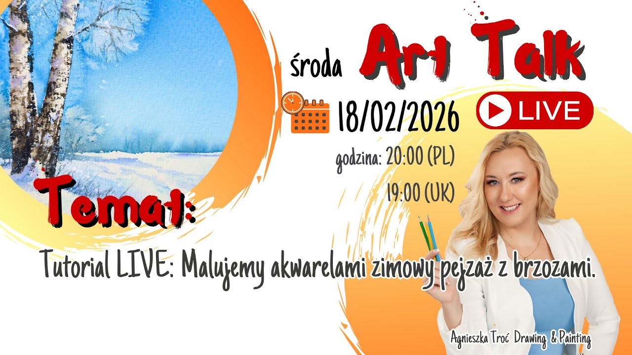 ART TALK LIVE: Tutorial LIVE - Malujemy akwarelmi zimowy pejzaż z brzozami