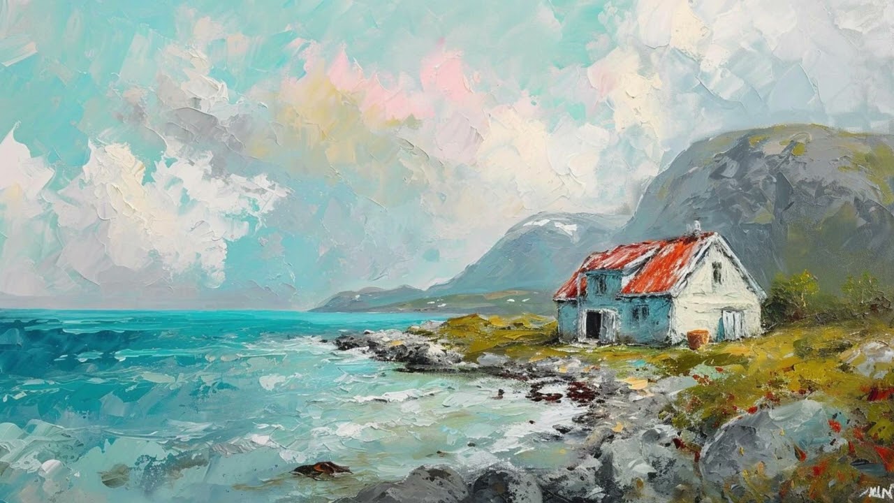 Seaside Coastal Vintage Textured Oil Painting Free TV Art Wallpaper Background Screensaver