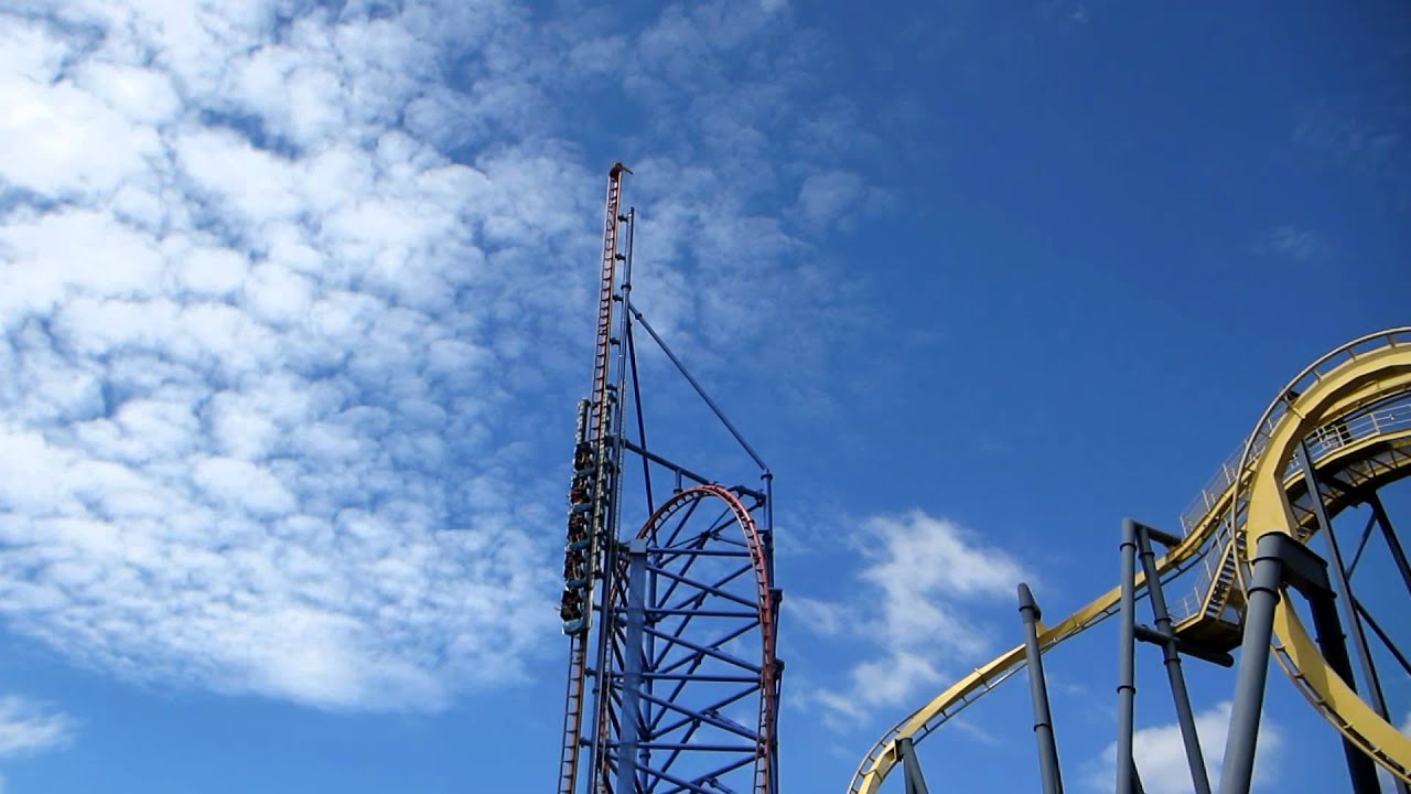 Premier Rides LIM Shuttle Loop Coaster Six Flags Over Texas Mr. Freeze Reverse Blast Offride  2012