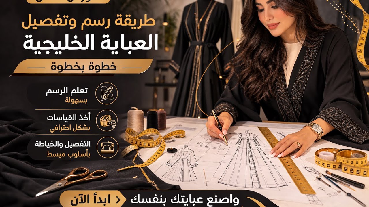 كوس مجانا تعلم تصميم ورسم باترون العباية الخليجية خطوة بخطوة | كورس تفصيل العبايات للمبتدئينعن