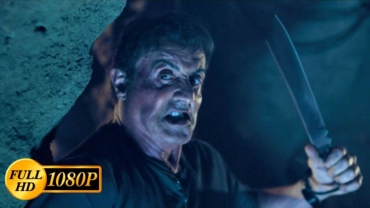 Old Sylvester Stallone kills all armed mercenaries in a dungeon to music / Rambo: Last Blood