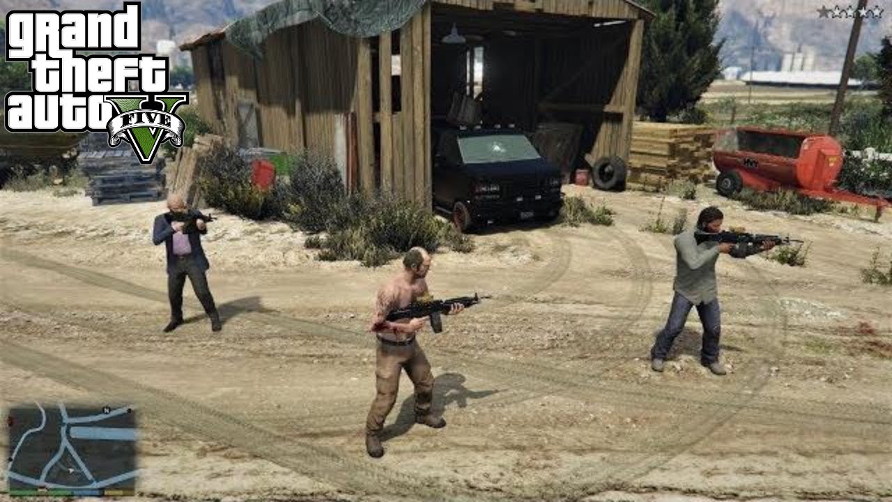 GTA 5 - Franklin, Michael and Trevor Five Star Escape From The LOST MC FARMHOUSE # 58