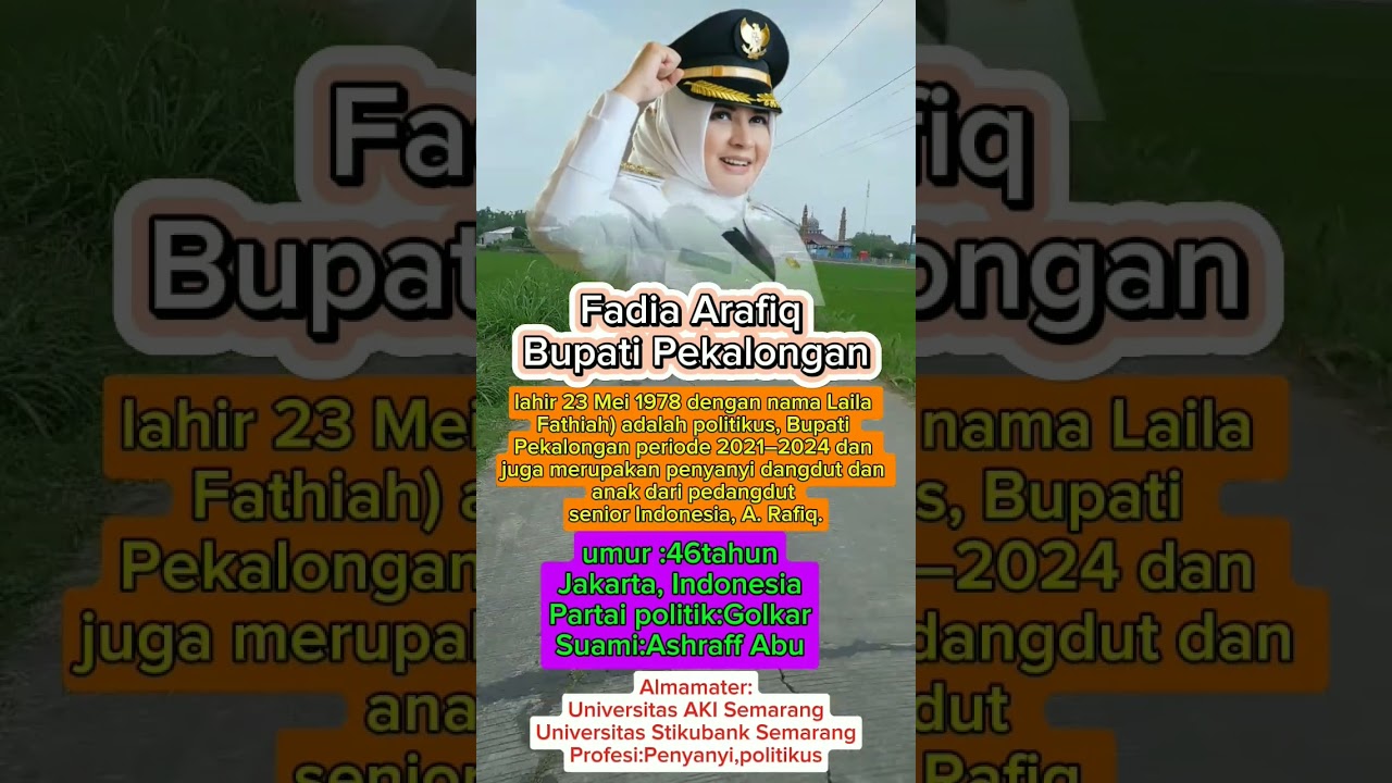 Profil dan Biodata Fadia Arafiq Bupati Pekalongan Yang Viral:Purti Arafiq penyayi