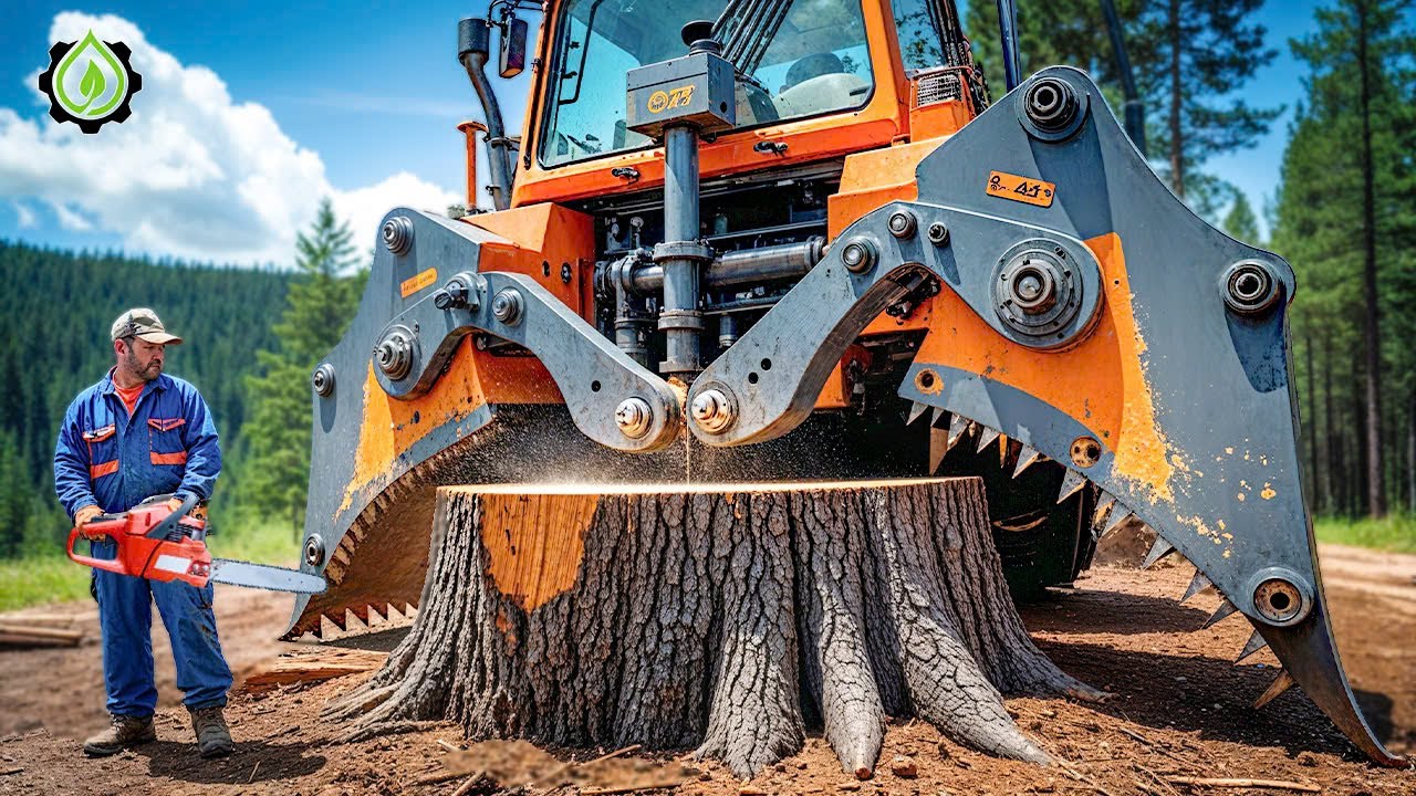 Extreme Dangerous Fastest Big Chainsaw Cutting Tree Machines | Monster Stump Removal Excavator #123