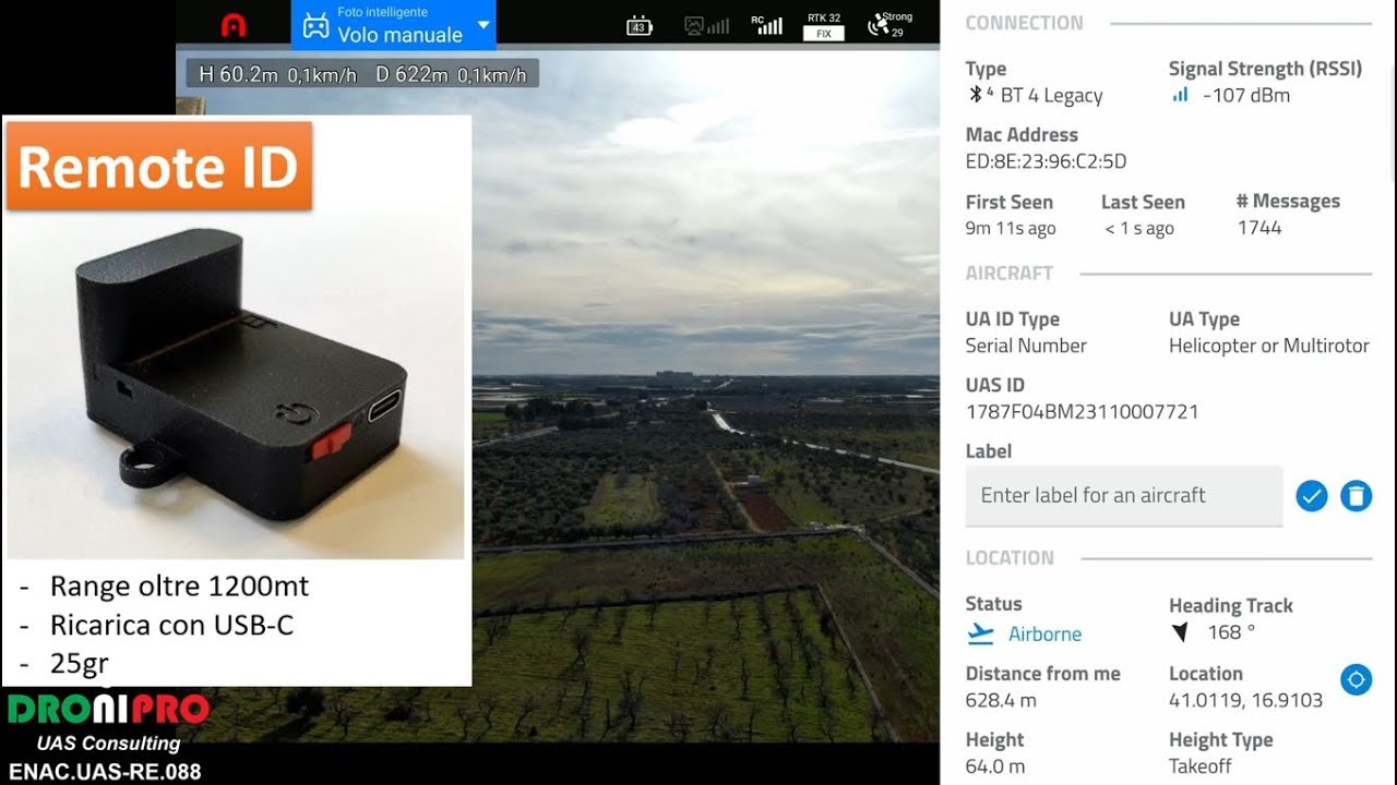 Remote ID BlueMark DB120 Test - confronto con DroneTAG Beacon