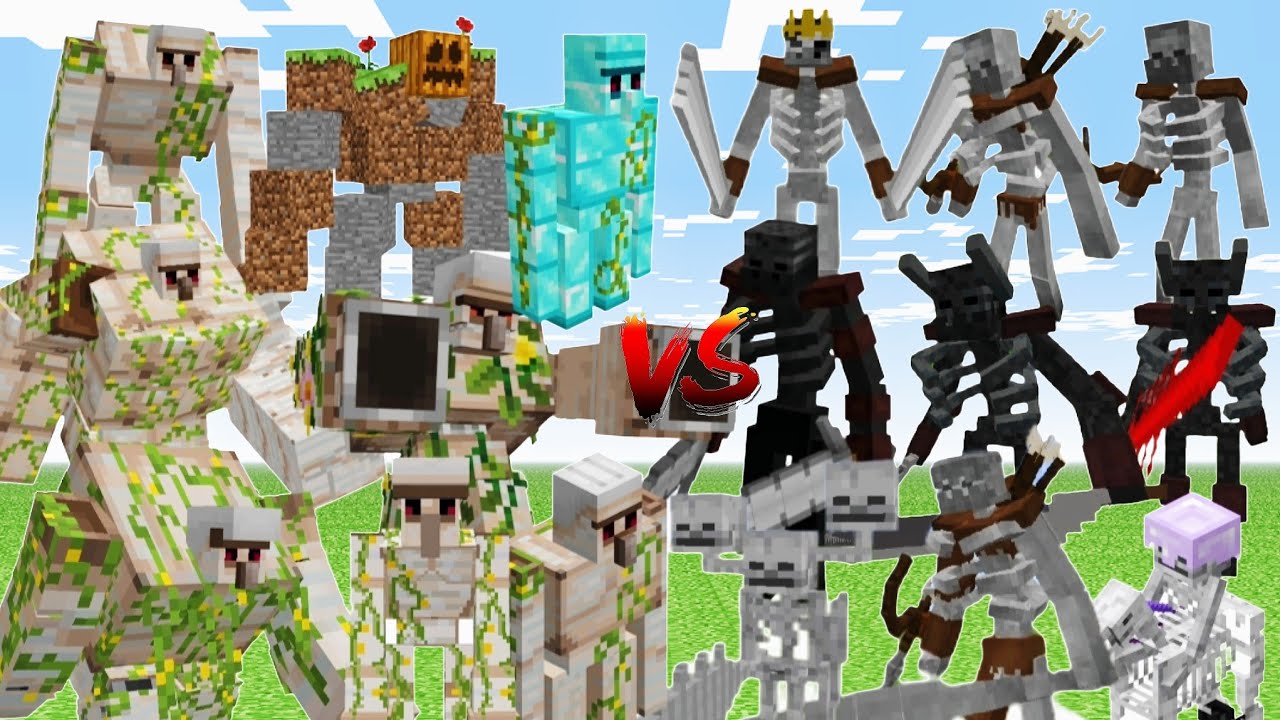 ALL IRON GOLEMS vs ALL SKELETONS & WITHER SKELETONS! MOB BATTLE 