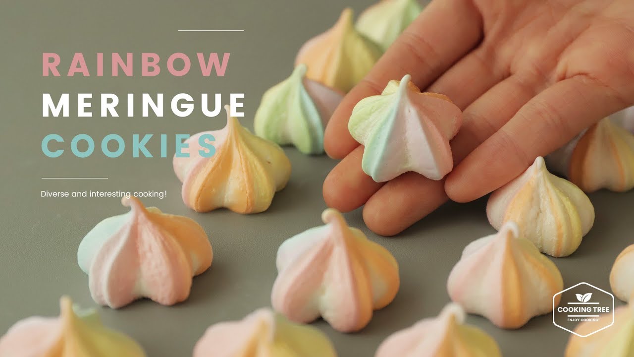 파스텔 레인보우 벚꽃 머랭쿠키 만들기,스위스 머랭 쿠키:Pastel Rainbow Meringue Cookies Recipe-Cooking tree 쿠킹트리*Cooking ASMR