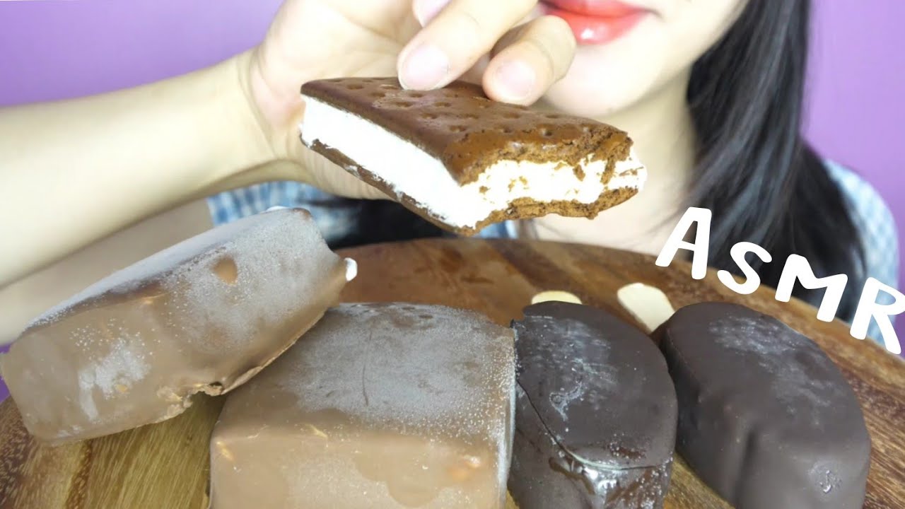 ASMR CHOCOLATE COVERED ICE CREAM BARS & ICE CREAM SANDWICH | 초콜릿 커버 아이스크림 | Eating Show | Mukbang