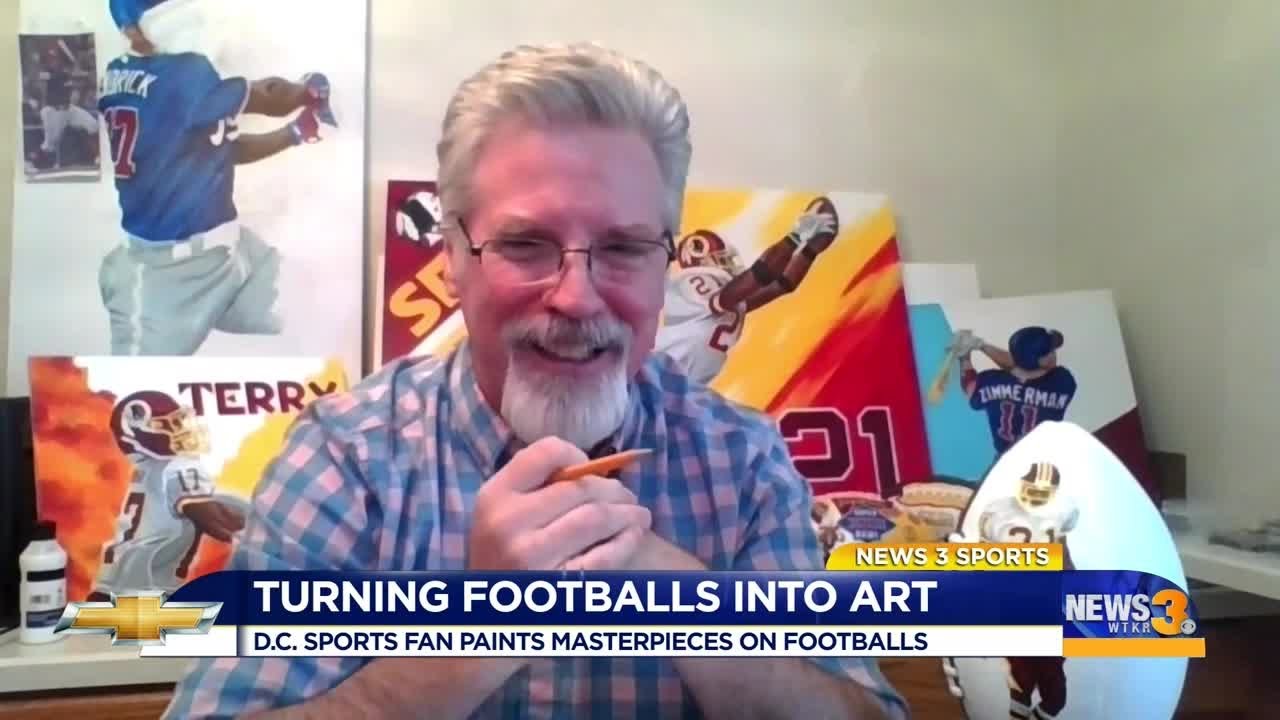 D.C. sports artist turns footballs into masterpieces