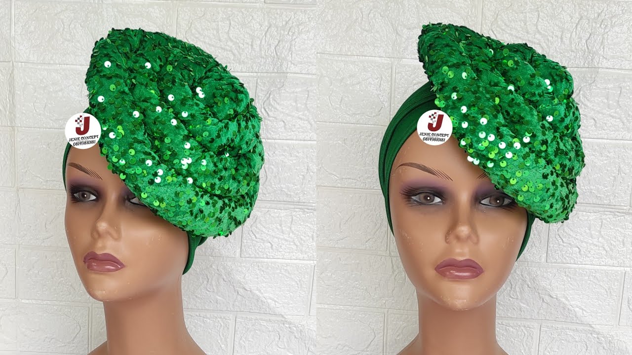 Gathered/Pleated Turban Cap with Padded sequins Design