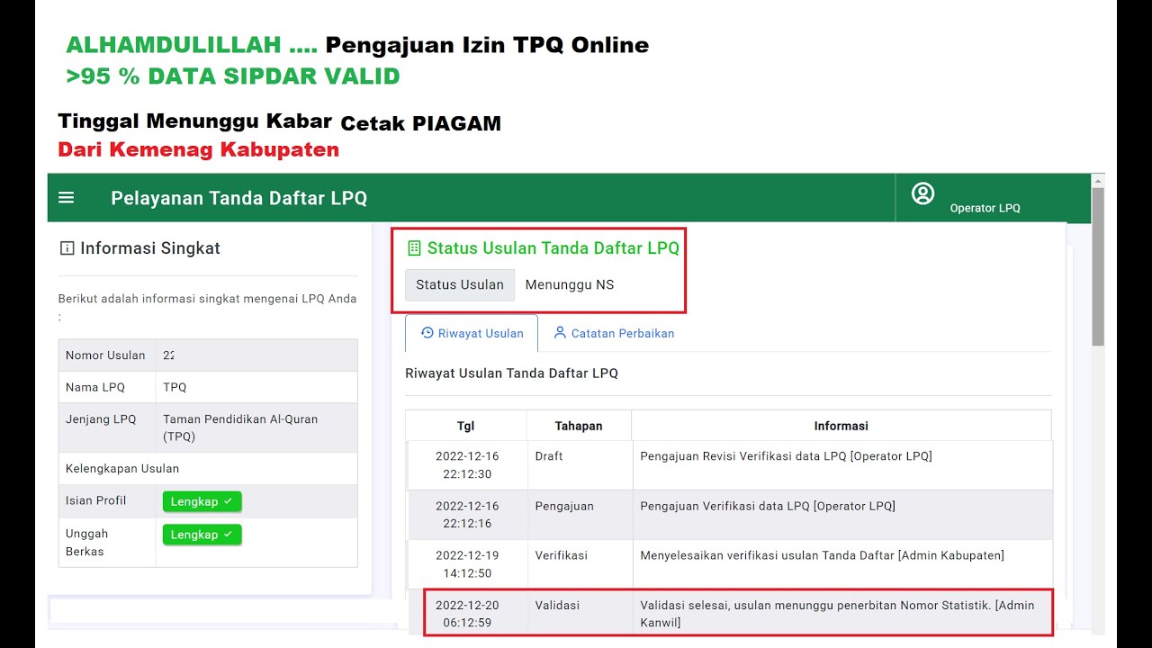 Tinggal Menunggu Cetak Piagam dari kemenag Kabupaten 🖨️ | Pengajuan Izin TPQ (SIPDAR) VALID  ✔️✔️✔️