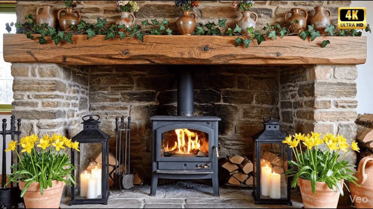 Cozy Fireplace & Soft Piano Music 🔥 Peaceful Crackling Fire Ambience for Deep Relaxation