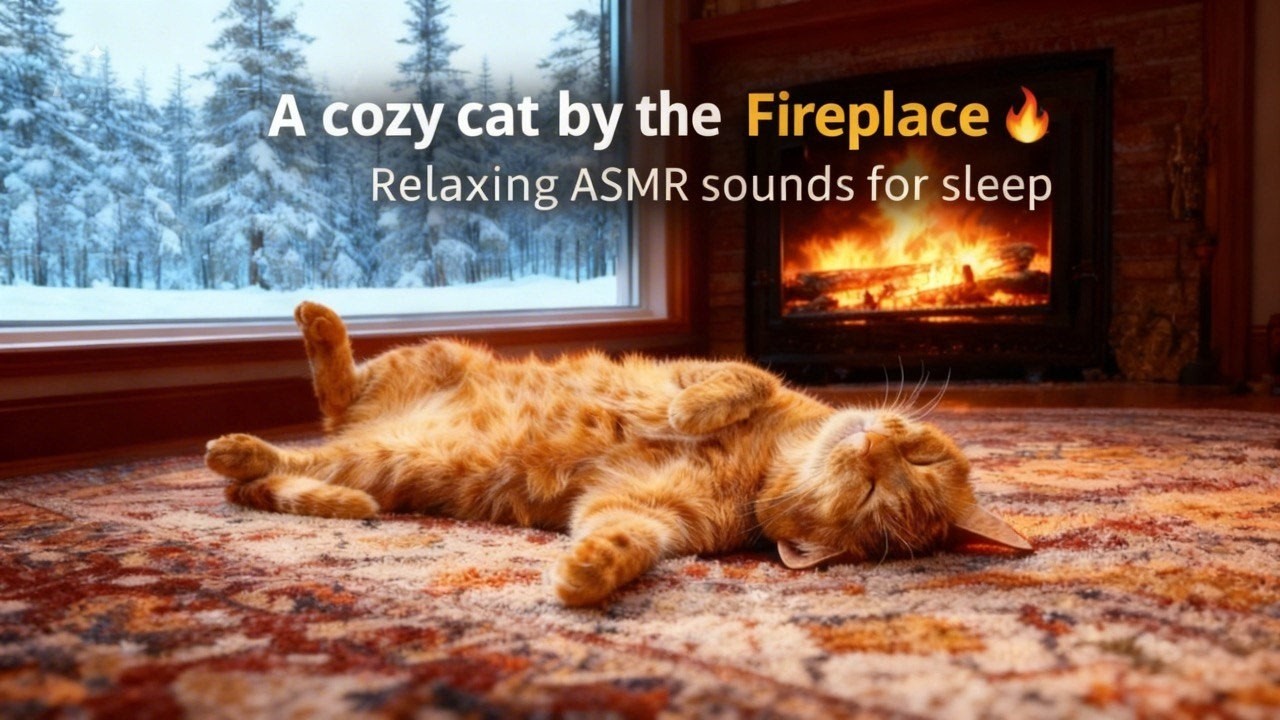 A cozy cat by the fireplace 🔥 Relaxing ASMR sounds for sleep