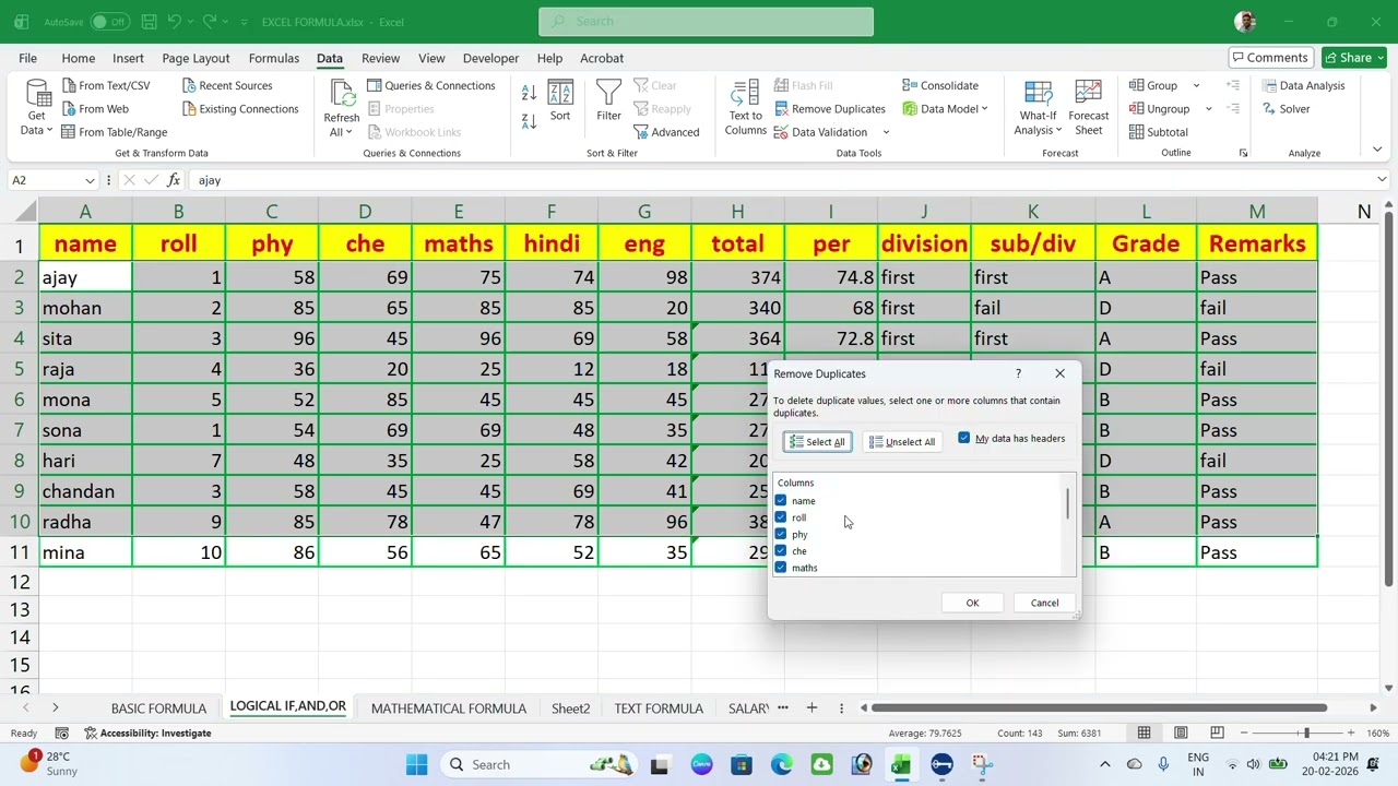 text to column option and remove duplicate in excel data menu option