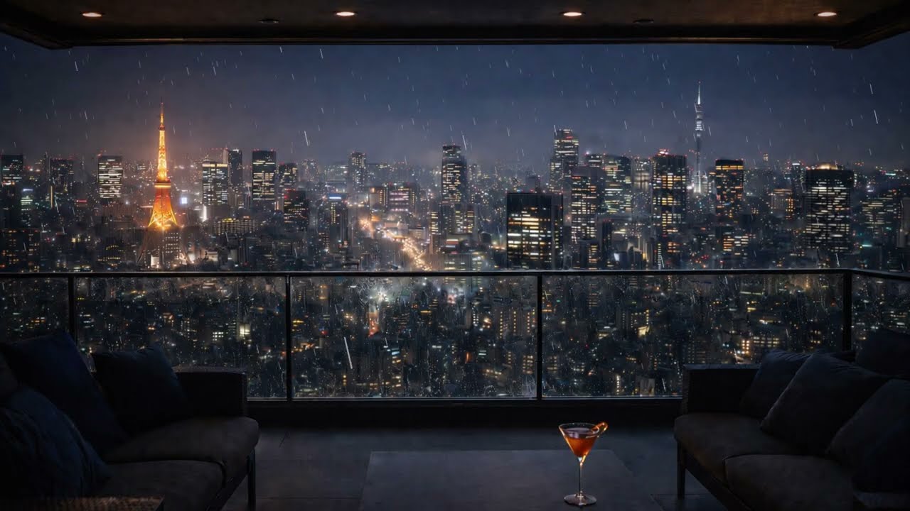 4K Rainy Tokyo Skyline Ambience 🌧️ | 3 Hours of Rain Sounds for Sleep, Study & Reading
