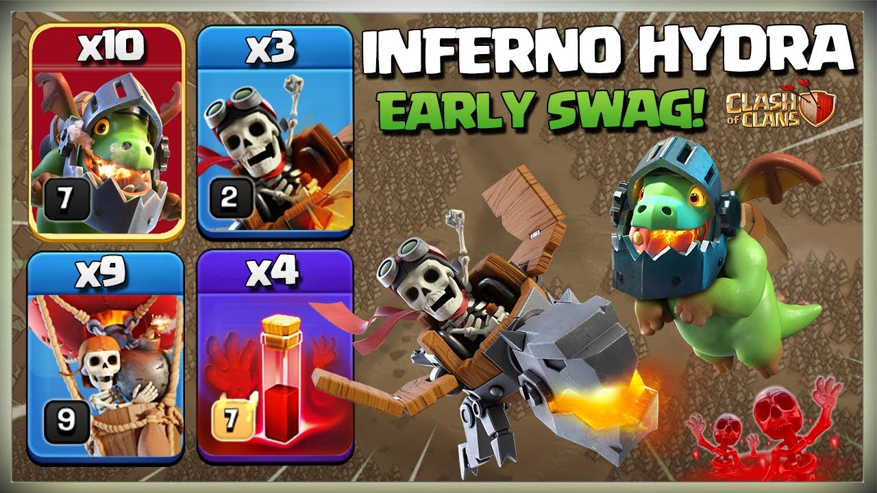 Use This Army! Early Swag! Th13 Inferno Dragon Attack with Skeleton Spell | Th13 Inferno Hydra coc