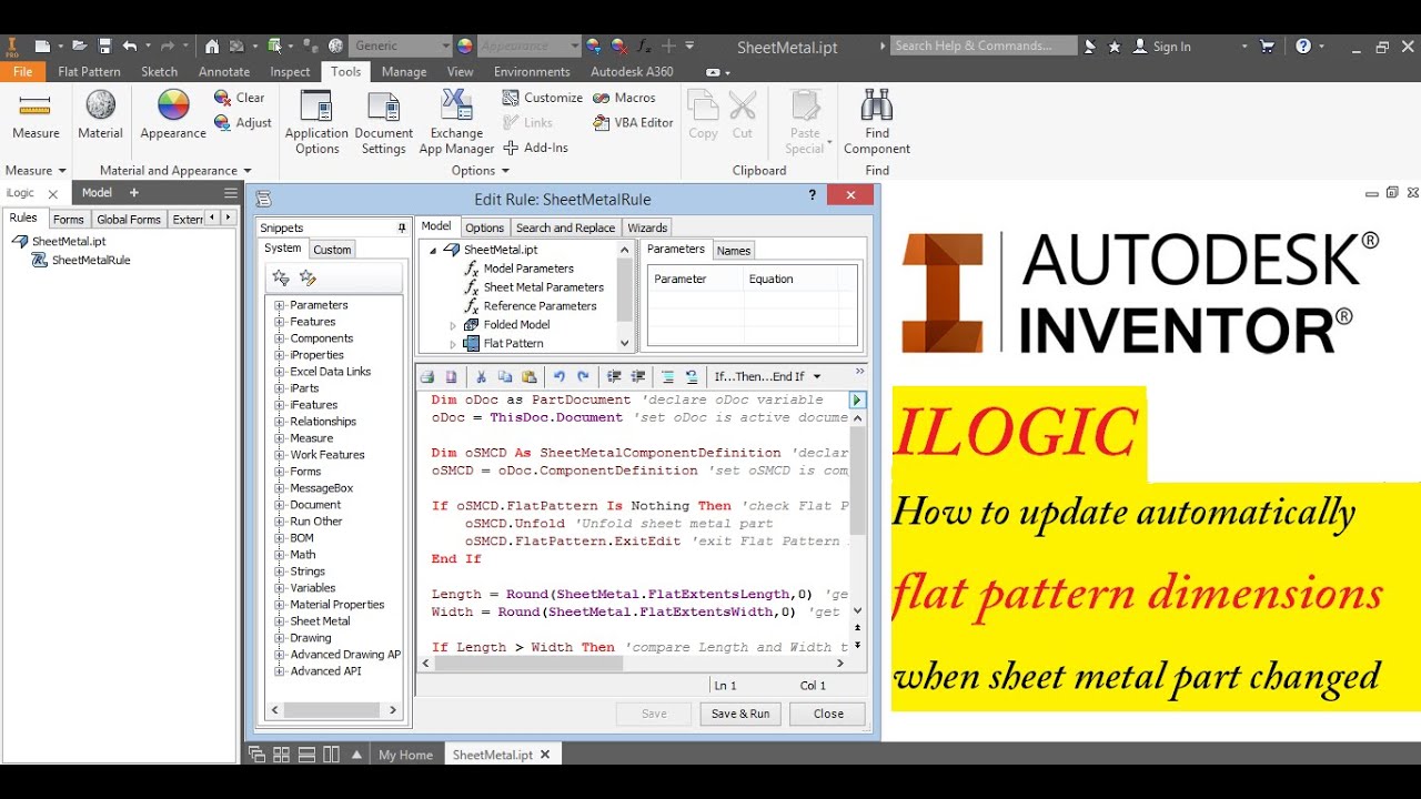 Autodesk Inventor | Ilogic | How to update automatically flat pattern dimensions