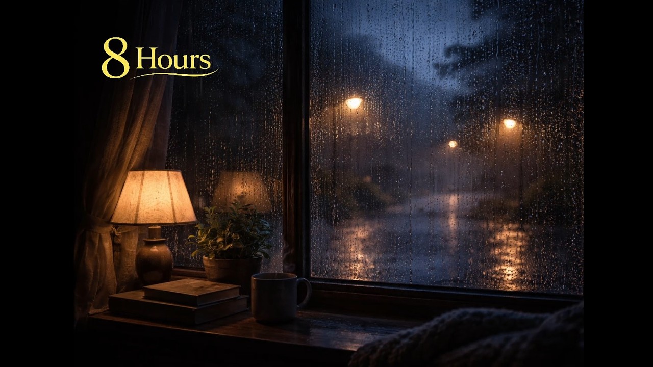 Rain on Window for Deep Sleep – Dark Screen 8 Hours