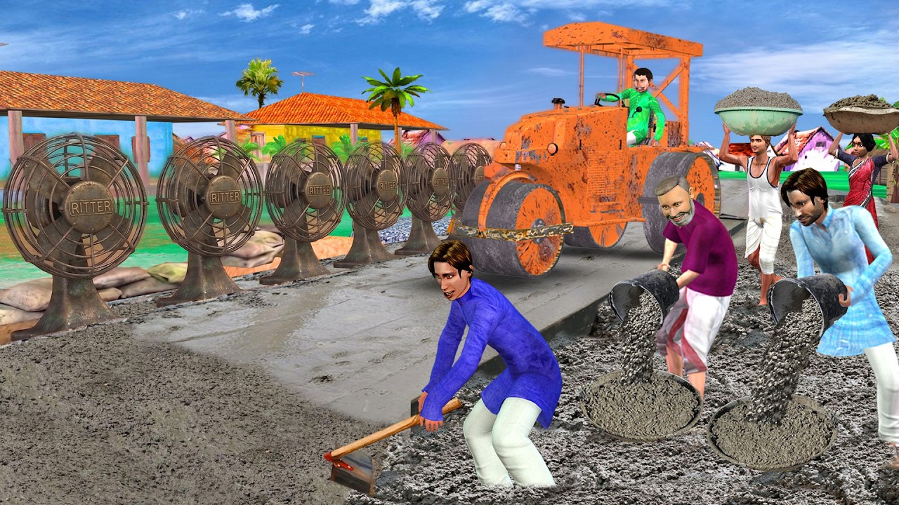 Village Road Construction Fans Installed to Dry Road Hindi Kahani Hindi Moral Stories Comedy Video