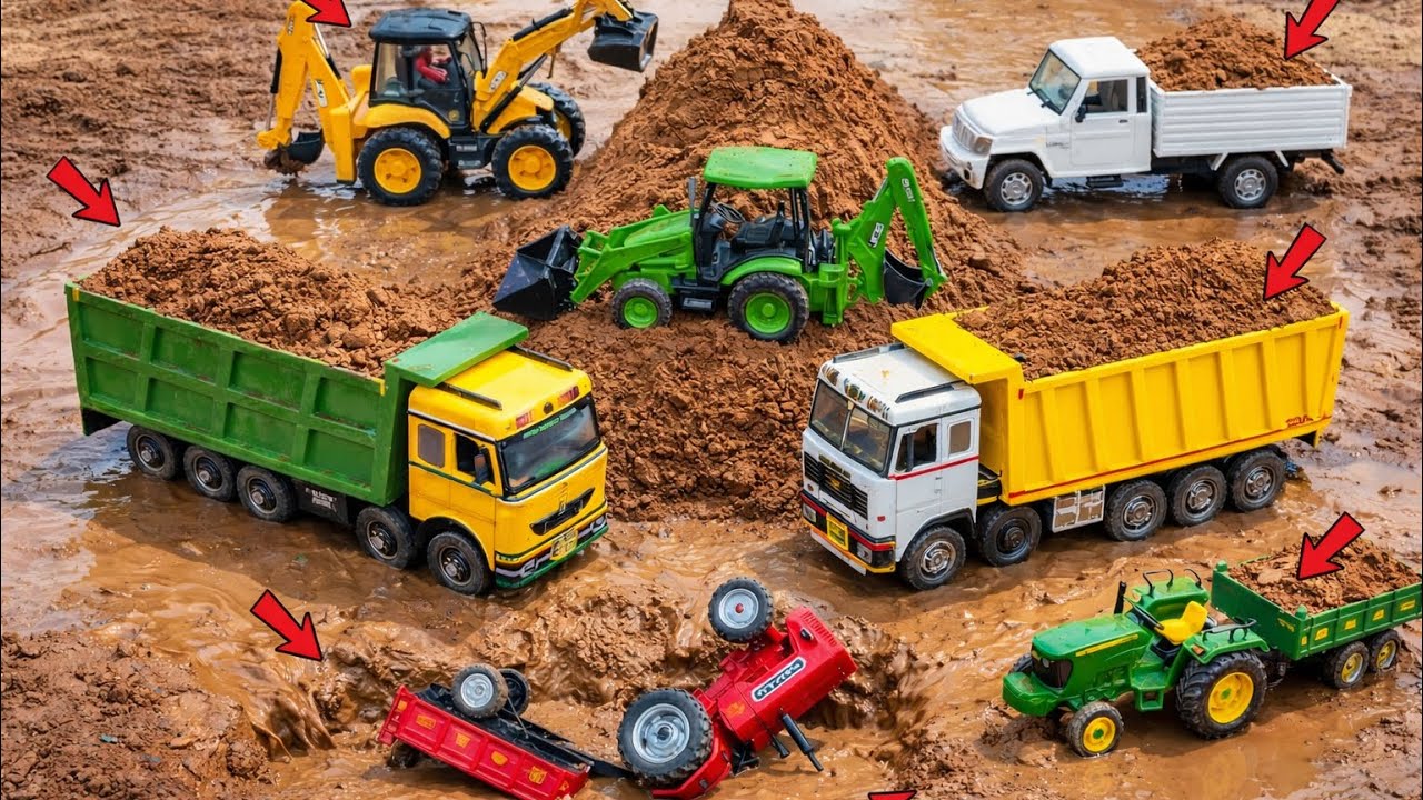 JCB 5CX Fully Loading Mud Sand Tractor Sawaraj Tata Truck Accident Pulling Out JCB 3DX | JCB Cartoon